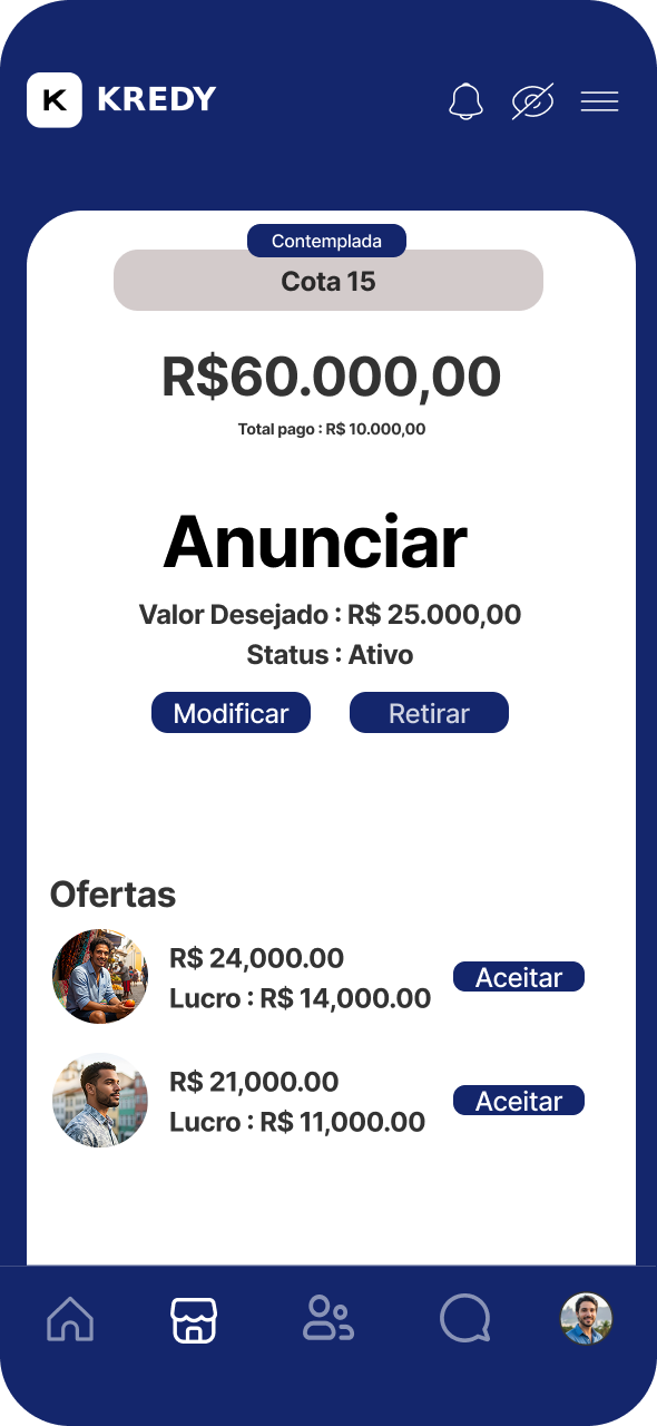 Print do marketplace com cota contemplada à venda